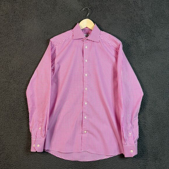 Eton Shirt Mens 15.5 Pink Check Contemporary Fit Dress Shirt Spread Collar - Picture 1 of 12